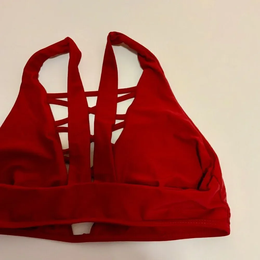 Cupshe Wine Red Lingering Farewell Lace Up Bikini Top Small